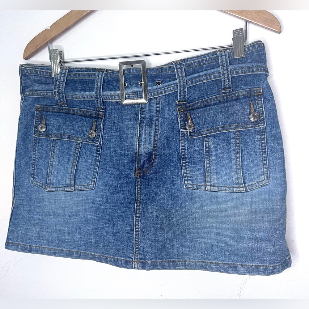Bailey's Point Denim Belted Mini Skirt Skort Vintage Y2K Women's Size 12 Pockets - Picture 3 of 7